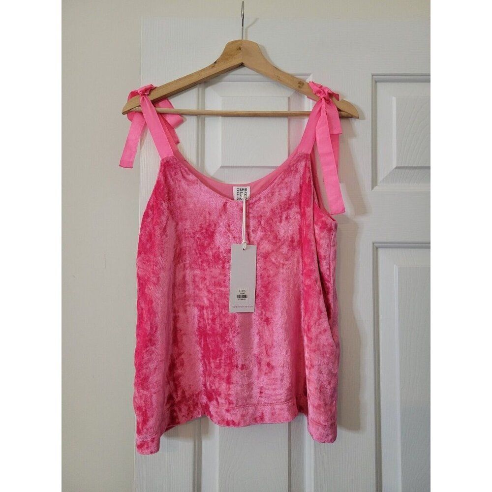 New CAKE FOR DINNER Small Pink Velvet Top Cami w/ Ribbon Straps